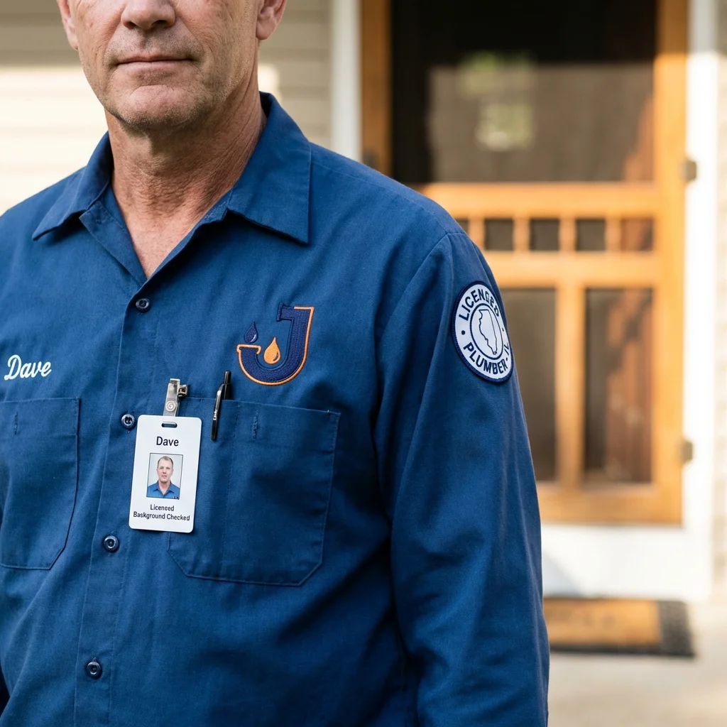 Licensed plumber showing ID badge in Bonner Springs, KS