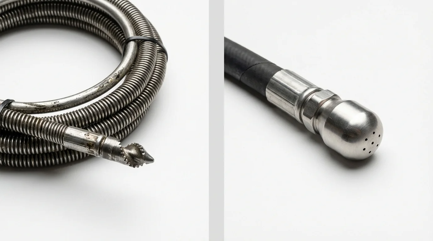 Drain snake cable and hydro jetting nozzle used for drain cleaning in Bonner Springs, KS